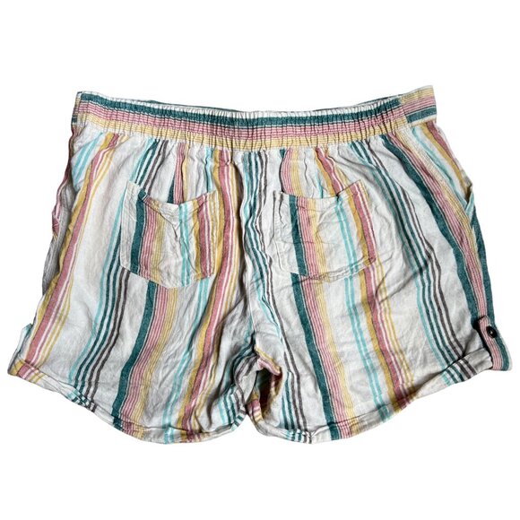 Per Se Striped Linen Drawstring Shorts Sz XL Womens MultiColor Wide Leg Shorts - Picture 2 of 5